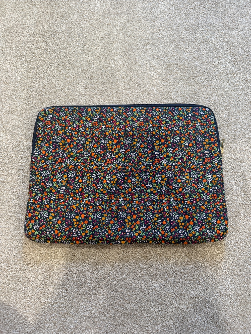 J. Crew Black Floral Tablet Sleeve with Multicolor Blossoms